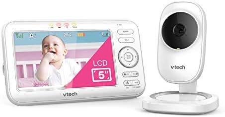 VTech LM808-1W Video Baby Monitor with 1000ft Long Range, Auto Night Vision, 5 Screen, 2-Way Audio Talk, Temperature Sensor, Power Saving Mode, Lullabies and Wall-mountable Camera with Bracket