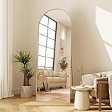 MEXUS Ganzkörperspiegel 162x53 cm, HD Standspiegel mit Rahmen aus Aluminiumlegierung, Stehend oder Hängend, Hartglas, Groß Wandspiegel für Schlafzimmer Garderobe Wohnzimmer (Gold)