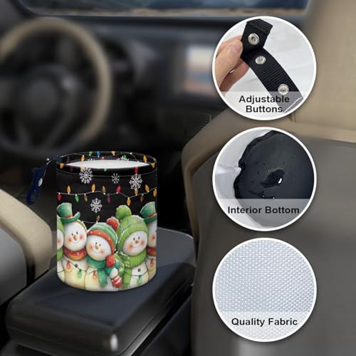 Image of Christmas Snowman Cute Car Trash Can Reusable Foldable Hanging Portable Dustbin Bin for Back Seat, Front Console, Floor, or Hanging Headrest Waste Basket