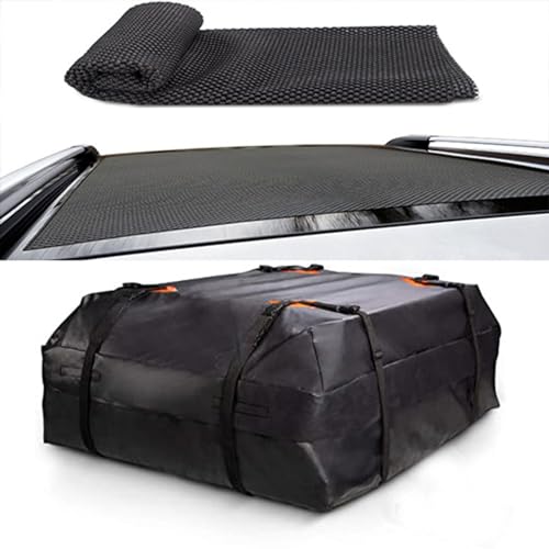 Heavy Duty Universal Car Roof Bag, 425L Truck Bed Cargo Bag Waterproof 420D Car Rooftop Cargo Carrier for Any Cars with Roof Rack/Rails/Bars includes Anti-Slip Mat