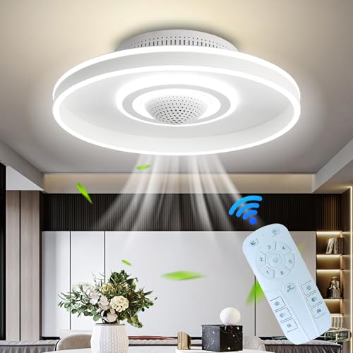 OZBMA Purificador de Aire Moderno Blanco de 50 cm, LED Regulable, Control Remoto de 6 velocidades, silencioso, Limpio y desodorizante para Salas de Estar y dormitorios.