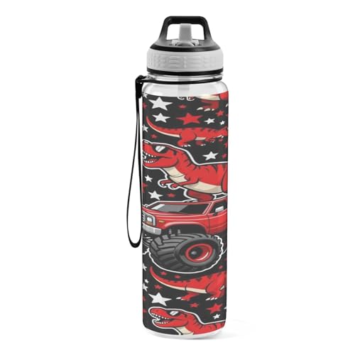 Botella de agua transparente y portátil con estampado resistente de dinosaurio 3