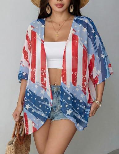 Image of Chunoy Women Short Sleeve Chiffon Kimono Beach Swimsuit Cover Up