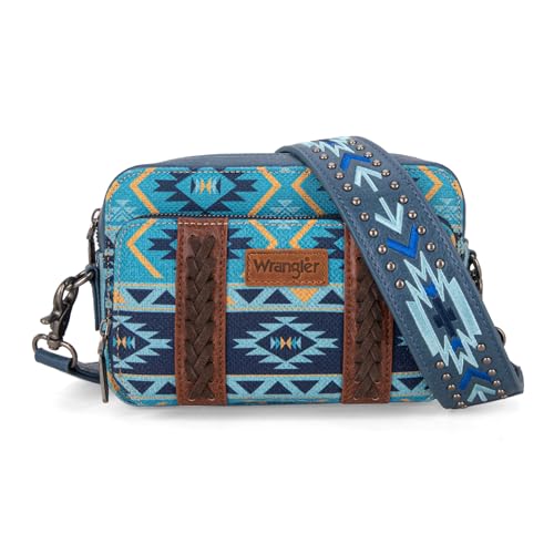 Wrangler Crossbody Bag for Women Boho Aztec Small Multi Pocket Crossover Purse