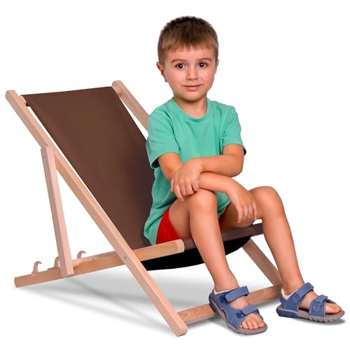 DreamRoots Chaise Longue Enfant en Bois de Hêtre, Chilienne Enfant Pliable, Transat Extérieur Jardin, Plage, Tissu Lavable Polyester 220 g/m², Charge Max...