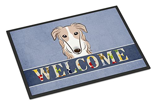 Caroline's Treasures BB1414JMAT Borzoi Welcome Doormat 24x36, Blue Front Door Mat Indoor Outdoor Rugs for Entryway, Non Slip Washable Low Pile, 24H X 36W