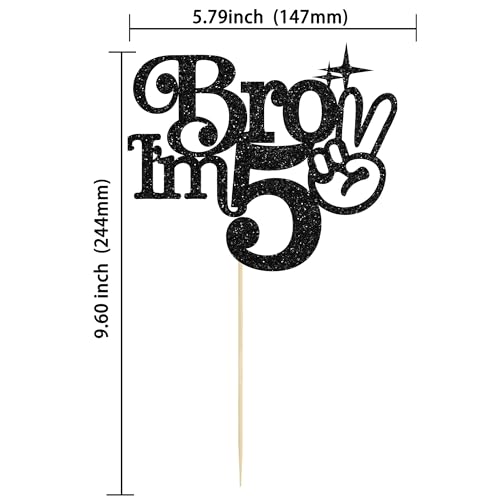 Gyufise 1Pc Brother I'm 5 Cake Topper Glitter Happy 5th Birthday Cake Pick Bro I'm 5 Cake Decoration It's My 5th Birthday Decorations for Boys Cheers to 5 Years Old Birthday Party Supplies Black