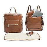 Leather Diaper Bag Backpack by Miss Fong, Baby Registry Search,Backpack Diaper Bag with Changing Pad,Wipes Pouch,Diaper Bag Organizer,Stroller Straps and Insulated Pockets (Brown Convertible)