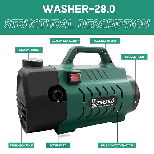 Image of Cockatoo RinseSmart28W High Pressure Washer Corded Electric 4HP 2800W 300Bar Aluminium Binding Induction AC Motor 7.2Lmin Flow 7m Hose 2 in 1 Nozzle Car Bike Home Garden Cleaning Power Washer