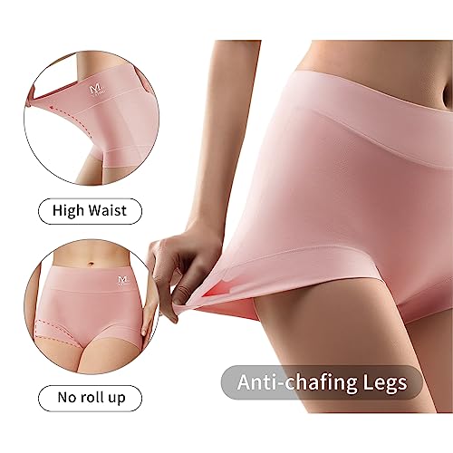MEIYATING Boy Shorts Underwear for Women High Waisted Cotton Panties Stretch Briefs 4 Pack Plus Size2