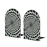 Book Ends for Shelves Spiral Optical Illusion Print Modern Wood Bookends for Shelves Large Sturdy Book End Non-Slip Design for Home Office 6.7 X 4.2 X 4 Inch(1 Pair/Large)