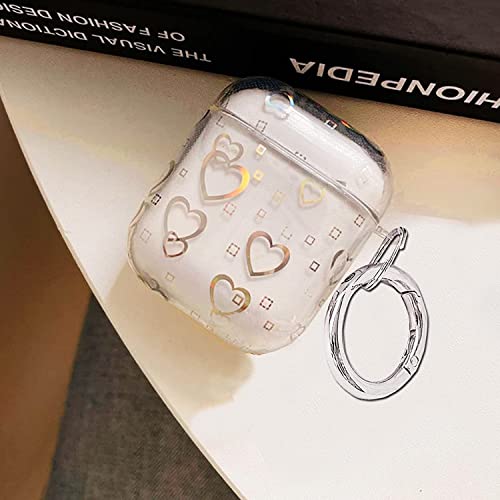 J.west Compatible With Airpods Case Clear Laser Glitter Heart Pattern Fashion Flexible Soft Durable Slim Shockproof Airpods Case With Keychain For Airpods 2 &1 For Women Girls #TOP5