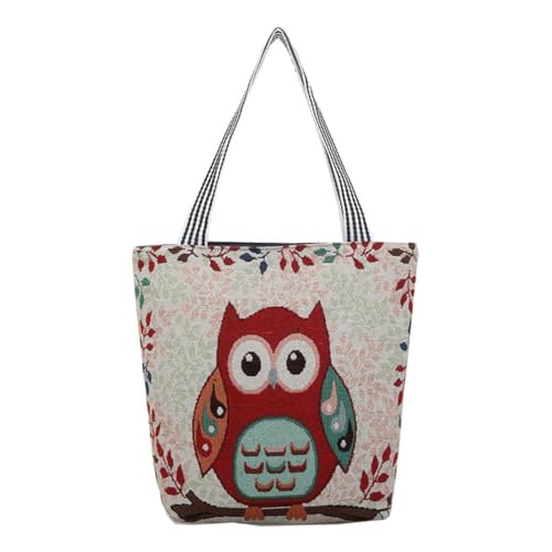 VALICLUD Eulen Umhängetasche Für Damen Bestickte Canvas-handtasche Großes Fassungsvermögen Faltbar Wiederverwendbar Für Einkauf Und Aufbewahrung