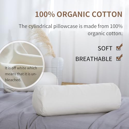 Image of Organic Cotton Pillow Case - One Pack 17''x6'' Cylindrical Pillow Cover - 300 TC Thread Count - Soft and Breathable - Off White (Pack of 2)
