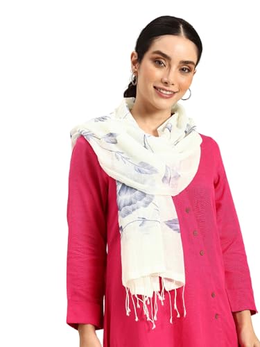 Handwoven-White-Cotton-Scarf-with-Blue-Hand-Painted-Design-Lightweight-Shawl-Soft-Natural-Fiber-Wrap-Womens-Fashion-Accessory-sustainable-fabric