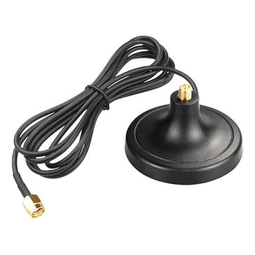 BOOBRIE DC 0-3000MHz RP-SMA Female Magnetic Antenna Base with 5.2ft RP-SMA Male Connector WiFi Antenna Extension Coaxial Cable for WiFi VHF LoRa IoT 4G GSM Suction Cup Mount