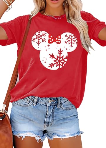 Womens Magic Christmas Shirts Snowflake Bows Mouse T Shirts Red L