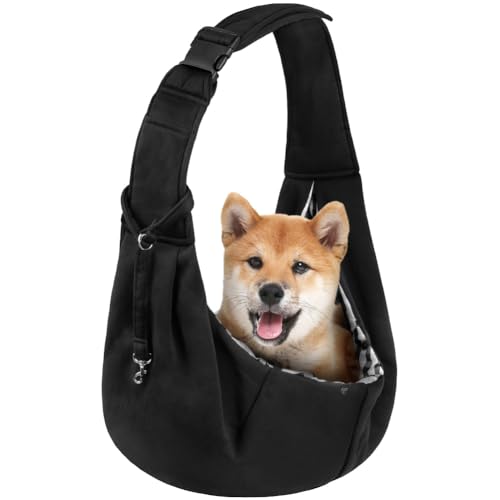 AUYAO Mochila para Perros, Bolso de Hombro para Perros Pequeños y Gatos Menores de 7.5 Kg, Bolso para Perros Ajustable con Cinturón Seguridad y Bolsillo, Segura y Suave para Paseos y Salidas, Negro