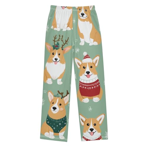 Xmas Corgi Dog Winter Snow Boys Long Pants Soft Trousers Elastic Waist Kids Lounge Bottoms with Pockets S-XL - Main Image