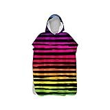 Lukery Toalla Infantil con Capucha, Raya Poncho de Baño para Niños y Adulto, Secado Rápido Microfibra Toallas de Playa, Albornoz de Cambio para Nadar Piscina Surfing (75x100cm,arcoíris)