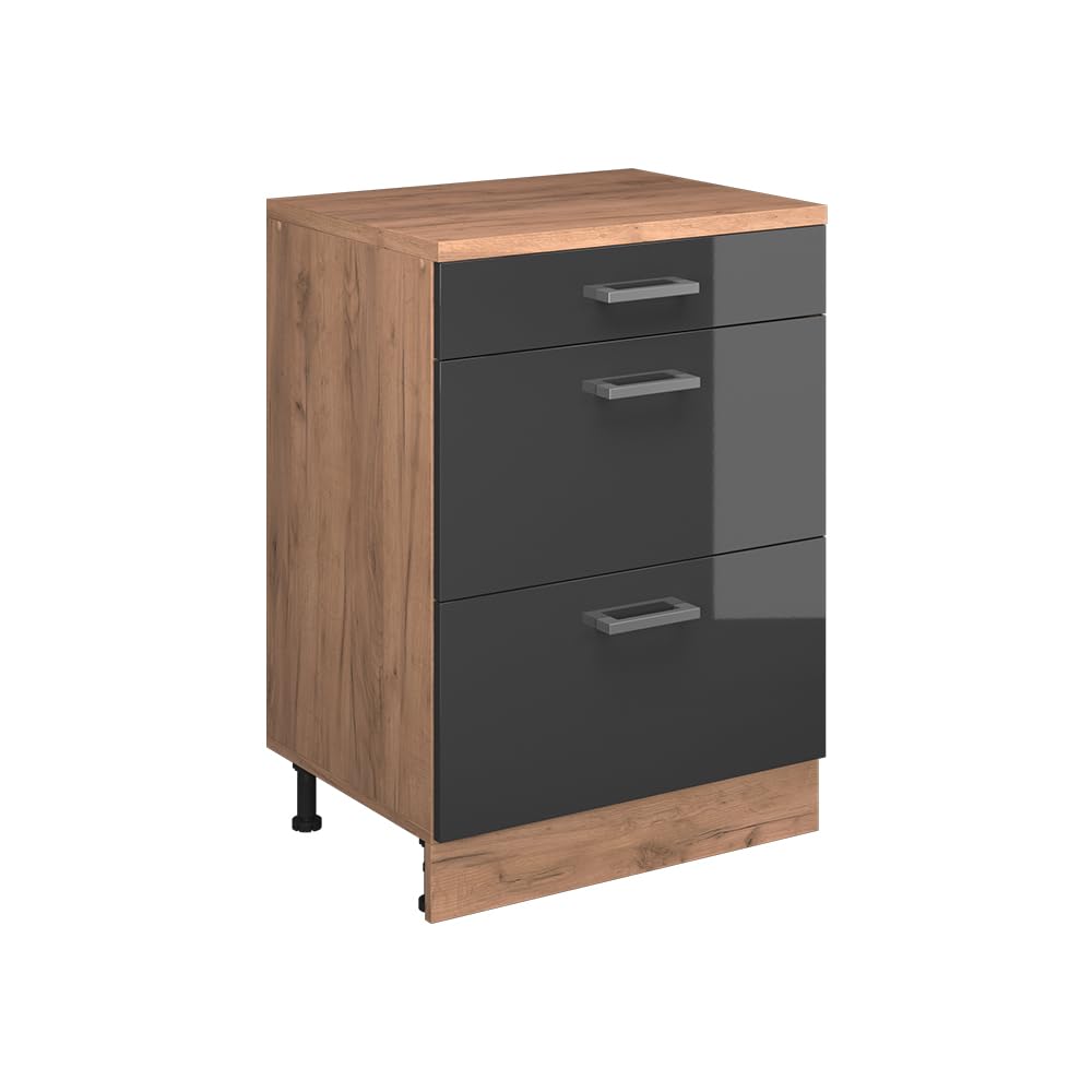 Vicco Extension chest of drawers Rion, Anthracite high gloss/Golden oak 60 x 46 cm