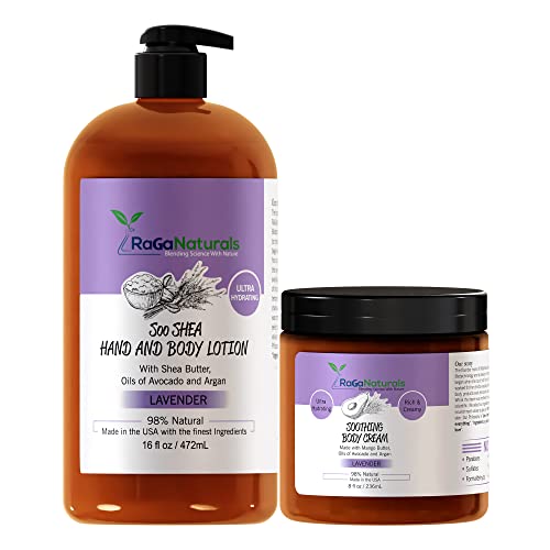 Raganaturals Lavender Body Lotion 16Fl Oz And Body Cream 8Fl Oz, Ultra Hydrating Moisturizer For Women, Men, Babies And Kids. #TOP17