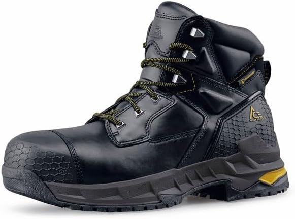 Shoes for Crews Redrock, Men's, Women's, Unisex 6 Inch Composite Toe Work Boots, Slip Resistant, Water Resistant, Black