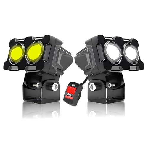 MIKANIX LED Fog Light Lens Projector With HD Lens Super Bright Dual Color White | Yellow With High & Low Beam For All Motorbike, Scooty & ATVs