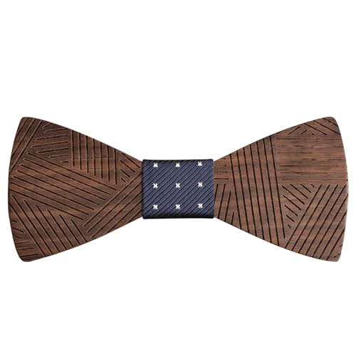 MERIT OCEAN Hölz Fliege Herren, Holzfliege für Herren und Jungen Einstellbare Klassische Hölzerne Krawatte Handgemacht Fliege für Hochzeit,Abschlussball,Partei (Marineblau)