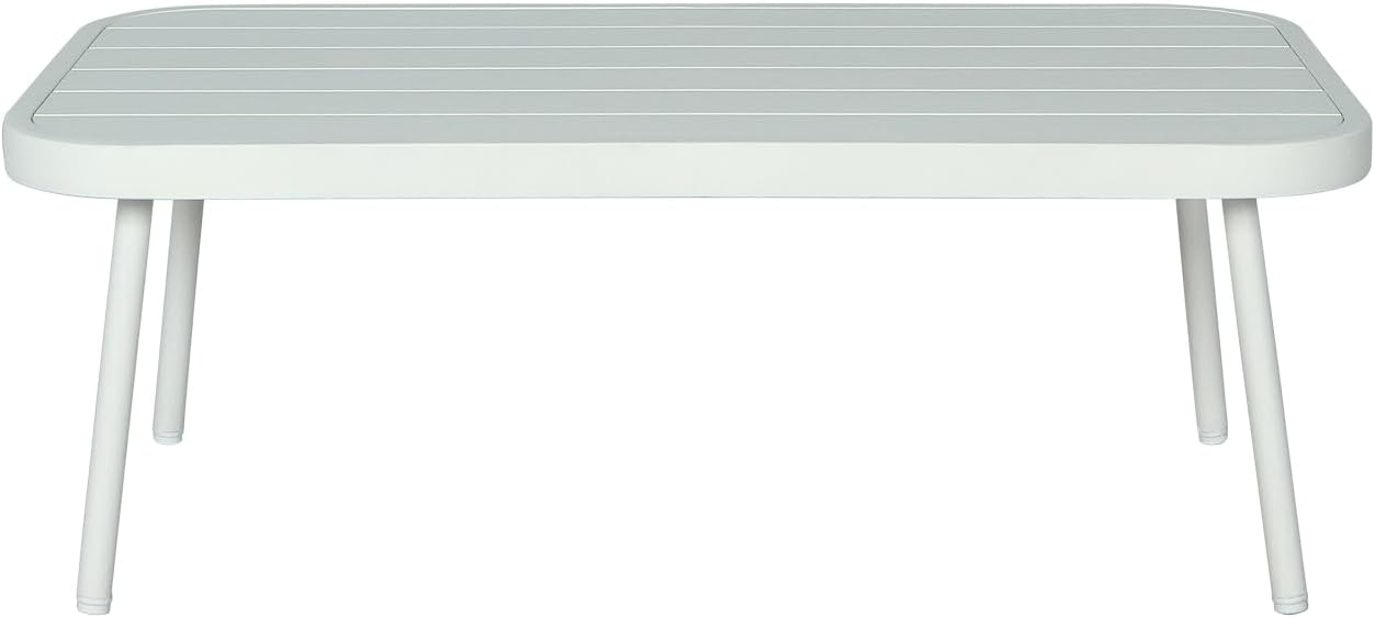 Steel Loveseat and Table Off White+Grey Ergonomic Coastal Patio Set Outdoor Living Weather-Resistant Design