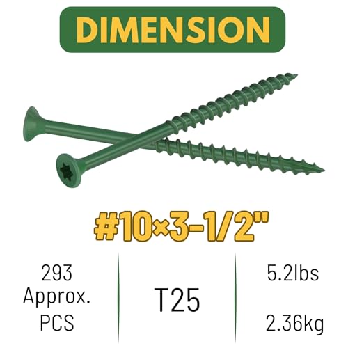 Image of WELLOCKS #10 x 3-1 /2 in Green Deck Screws, 5.2 lbs with T25 Bit | Heavy Duty Green Deck Screws with T25 Bit for Outdoor Fences, Decks, Posts, Beams, and Framing.