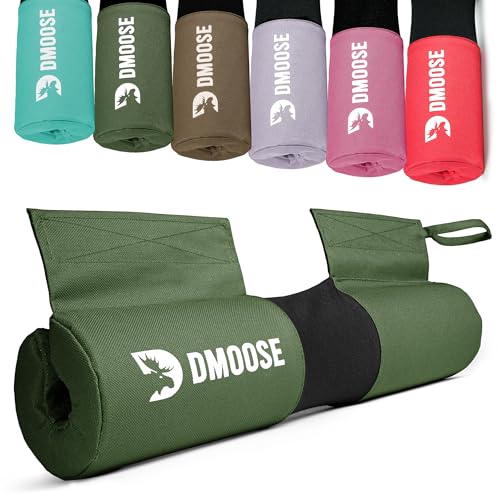 DMoose Fitness Barbell Pad for Hip Thrust, Squat & Lunges - Non-Slip Thick Foam Cushion for Neck and Back Support with Two Straps - Hip Thrust Pad for Leg Day - Fits All Olympic Bars (Military Green)