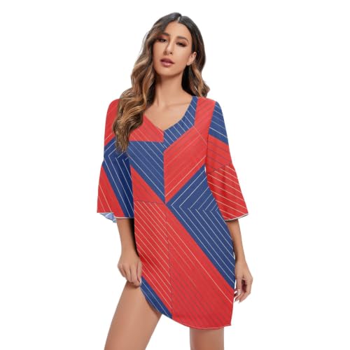 Robe en mousseline fluide col en V Airy rouge et bleu idéale pour vos cocktails d'été
