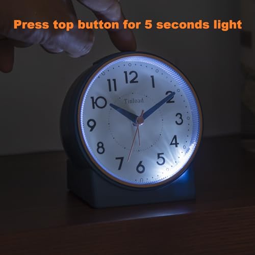 Image of Tinload 4.3 inch Retro Analog Alarm Clock, Vintage Decor, No Ticking Silent, Easy to Set, Gradual Rise Alarm, On /Off Switch on Side, Gentle Wake, Snooze, Lighted on Demand, Battery Operated, Retro Blue