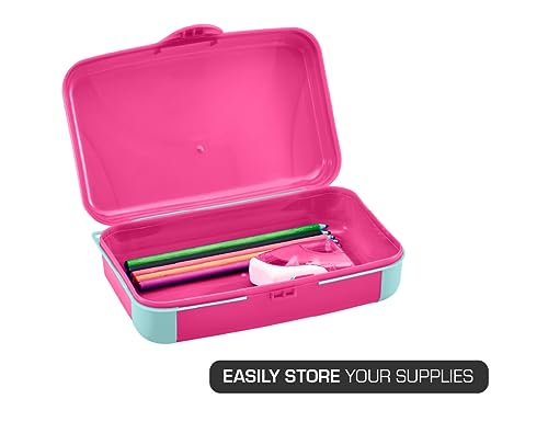 Image of LockerMate by Bostitch Hard Pencil Case, Durable Plastic Pencil Box, Kid-Friendly Design, Pink & Blue
