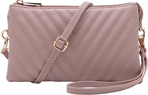 B Brentano Vegan Leather Multi-Pocket Crossbody Purse/Clutch With Card Slots, Removable Wristlet Strap & Adjustable Shoulder Strap (Chevron Embroidered Blush) #TOP5