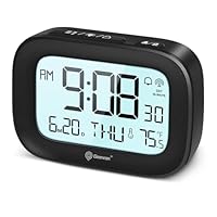 Geevon Digital Alarm Atomic Clock for Bedroom Heavy Sleepers, Mini Cute Desk Table Clock with 10s Backlight, 12/24H, Temp, Small Travel Alarm Clock for Kids Teens Adult Boy Girl, Black