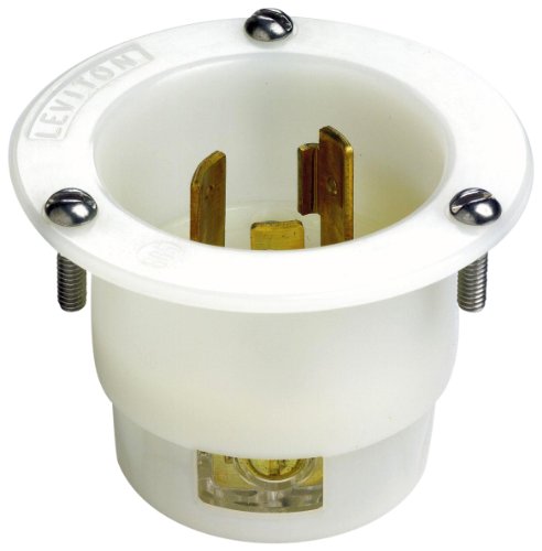 Leviton 20 Amp, 250 Volt, Flanged Inlet Locking Receptacle, Industrial Grade, Grounding, 2325, White by Leviton - Used condition - US$5.78