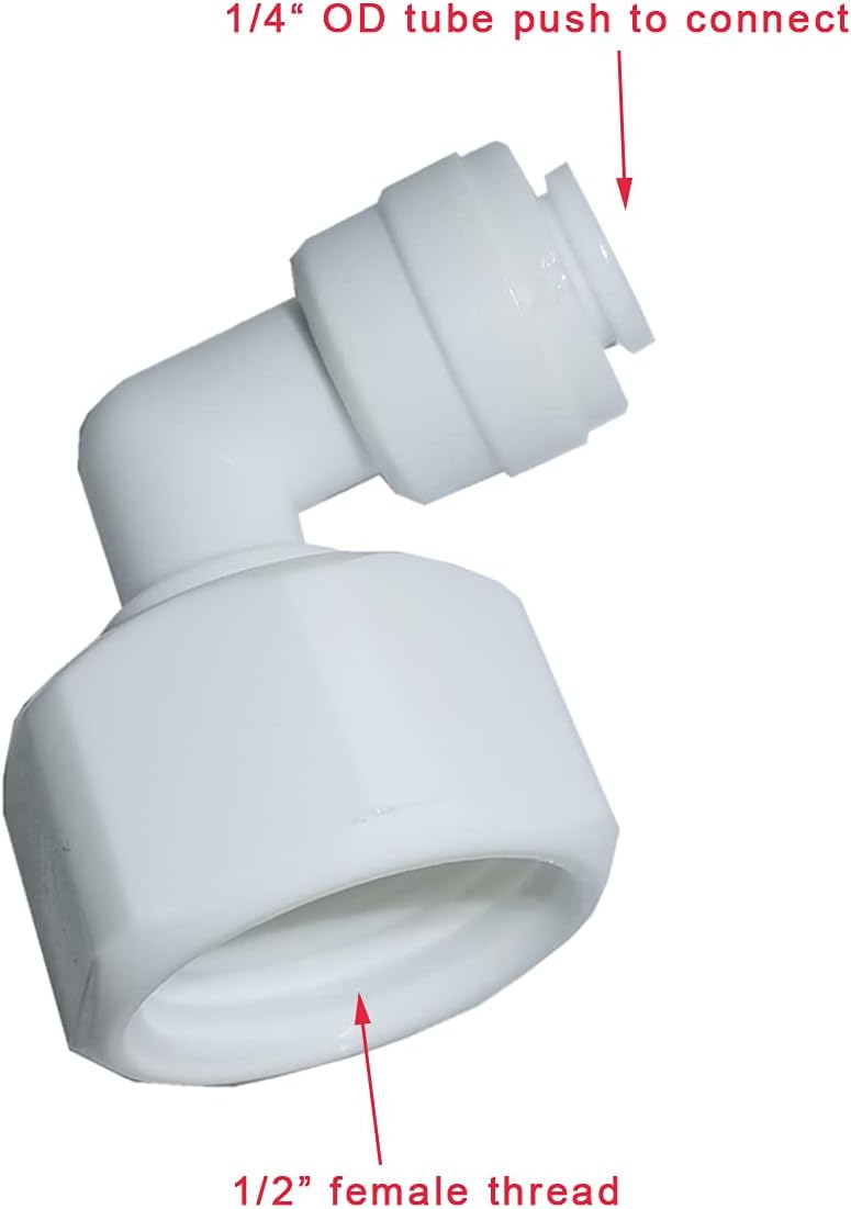 Elbow 1/2" Female Thread to 1/4" OD Tube Quick Connector Tubing Fittings for Water Purifiers Filters Reverse Osmosis Systems accessories,5pcs.