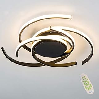 JIAODIE LED Ceiling Light Dimmable Chandelier Living Room Kitchen with Remote Control Ceiling Lamp, Modern Dining Room Acrylic Design Ceiling Chandeliers Lighting for Bedroom,Black