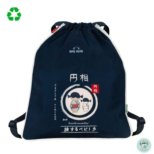Mochila saco azul marino con forro interior rojo de alta resistencia y diseño japonés 5