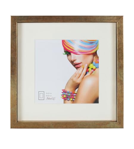 IDEAL TREND 3D Objektrahmen Holz Bilderrahmen quadratisch Wanddeko Collage Poster Fot Rahmen: Farbe: Gold-Antik | Format: 30x30