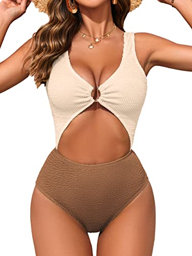 Tinstree Women One Piece Swimsuits,Bathing Suits For Women Summer Vacation Outfits Cutout 1 Piece Tummy Control Cute Clothes High Waist U Neckline Metal O-Ring Clubwear Comfy Cheeky Bathing Suit,Xl #TOP18