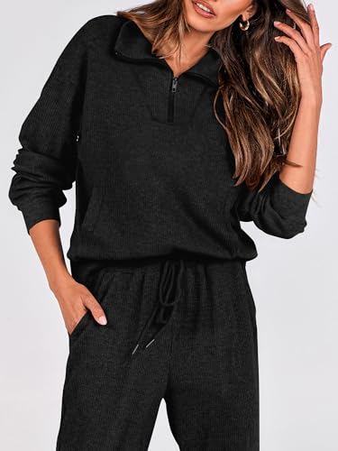 BTFBM Women's 2 Piece Tracksuit Fall Outfits 2025 Long Sleeve Half Zip Sweatshirt Sweatpants Lounge Set Sweatsuits