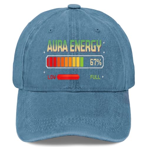 Auras Energy at 67 Funny Six Seven Gen s Slang Hats for Men Fashion Washed Cyan Blue