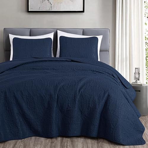 Image of Chezmoi Collection Austin 3-piece Oversized Bedspread Coverlet Set (Queen, Navy)