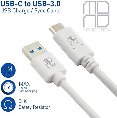 Type C Cable, Mono USB Type C to USB 3.0 Power Charge and Data Sync Cable Compatibale with Type-C Supported Smartphone and Tablet (White Wire)