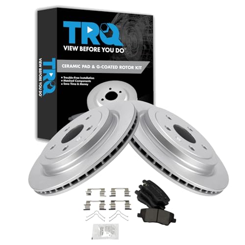 Image of TRQ Rear Brake Pad and Rotor Set Ceramic Coated Rotors Compatible with Brake Code JE5 2014-2018 Cadillac CTS
