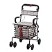 Chariot de courses pliant pour personnes âgées, fauteuil roulant pliant, siège à six roues avec chariot d'épicerie, déambulateur pour personnes âgées, charge de 80 kg (couleur : vin rouge) (vin rouge)