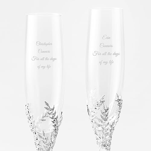 THINGS REMEMBERED Engraved Personalized Athena Wedding Engagement Pavé Champagne Flute Set (Free Customization)